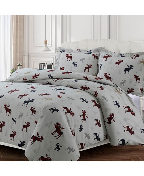 Tribeca Living Plaid Moose Cotton Flannel Printed Oversized King