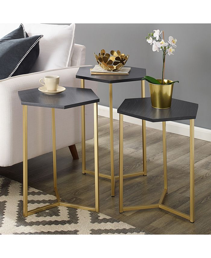 Walker Edison Set of 3 Hex Nesting Tables in Graphite and Gold Macy's