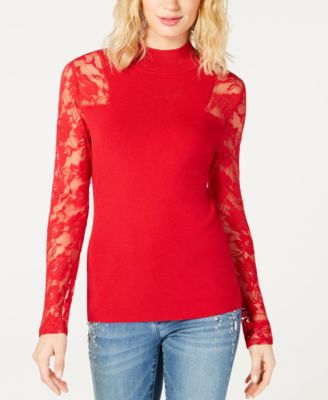INC International Concepts - Petite Lace-Sleeve Sweater