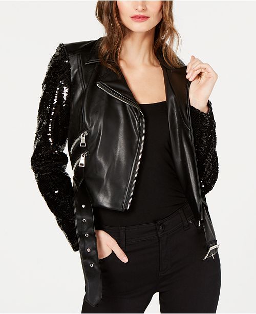 Inc International Concepts I N C Sequined Faux Leather Moto