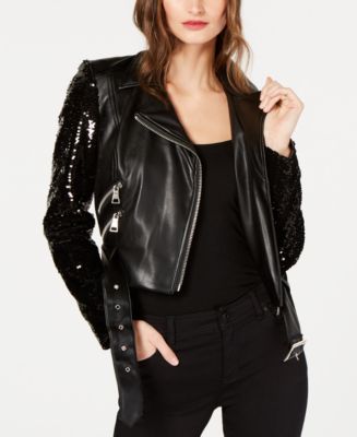 INC International Concepts I.N.C. Sequined Faux-Leather Moto Jacket ...