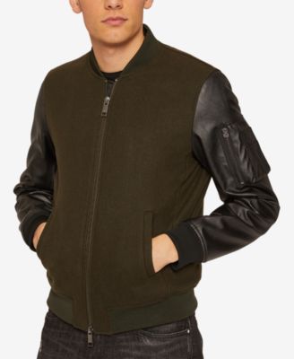 leather wool bomber jacket