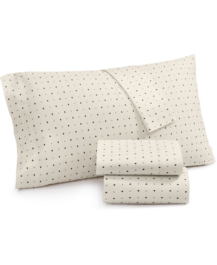 Lucky Brand CLOSEOUT! Cotton Sateen 230Thread Count Ikat Dot Standard Pillowcase Pair, Created
