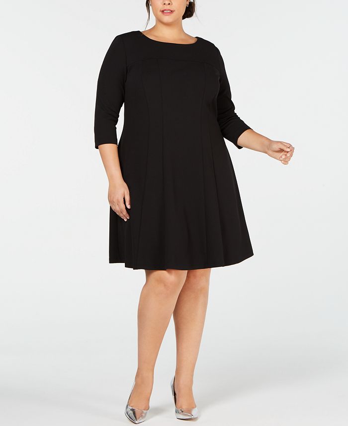 Connected Plus Size 3/4-Sleeve Fit & Flare Dress - Macy's