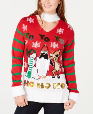 Planet Gold - Juniors' Choker-Neck Sequined Sweater