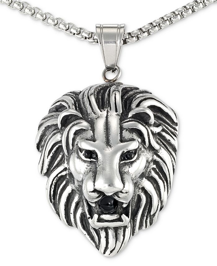Focus for Men Stainless Steel Lion Head Pendant Necklace, Silver