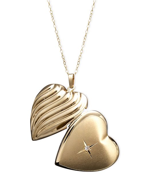 Macy's 14k Gold Necklace, Diamond Accent Reversible Heart Locket
