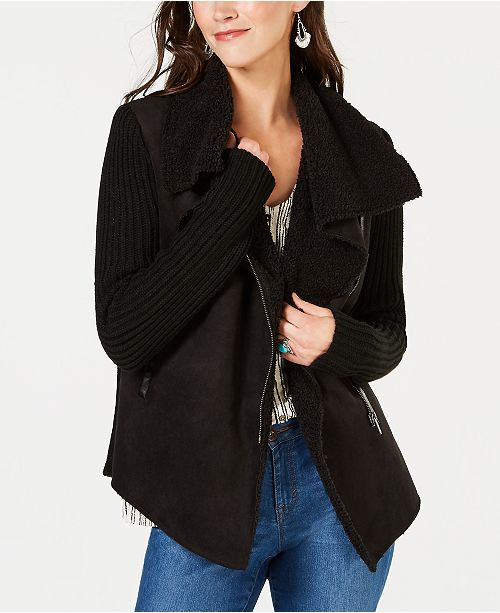 Style Co Faux Shearling Draped Front Jacket Created For Macy S