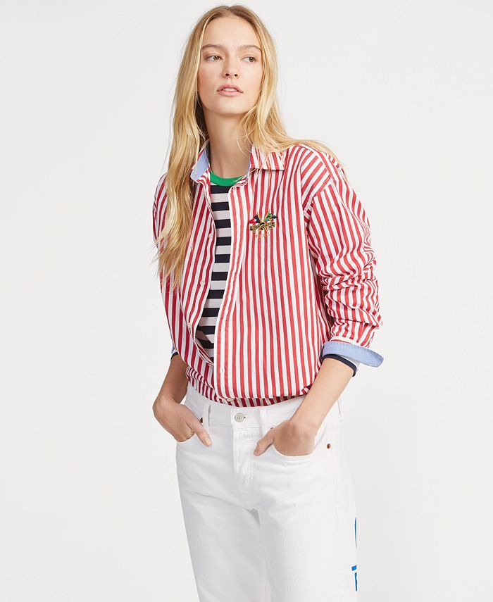 Polo Ralph Lauren Striped Cotton Boyfriend Shirt - Macy's