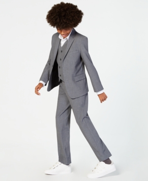 Shop Calvin Klein Big Boys Slim Fit Stretch Suit Jacket In Oxford Grey