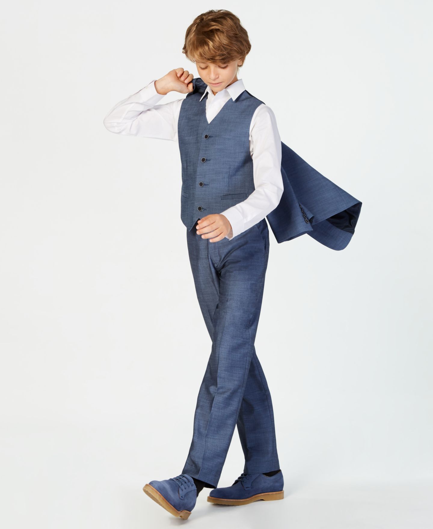 Брюки Calvin Klein Slim-Fit Plain Weave Machine Washable Suit Pants для мальчиков — фото 4