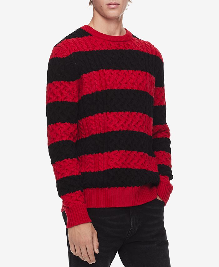 Calvin Klein Men's Striped Cable-Knit Sweater & Reviews - Sweaters - Men -  Macy's
