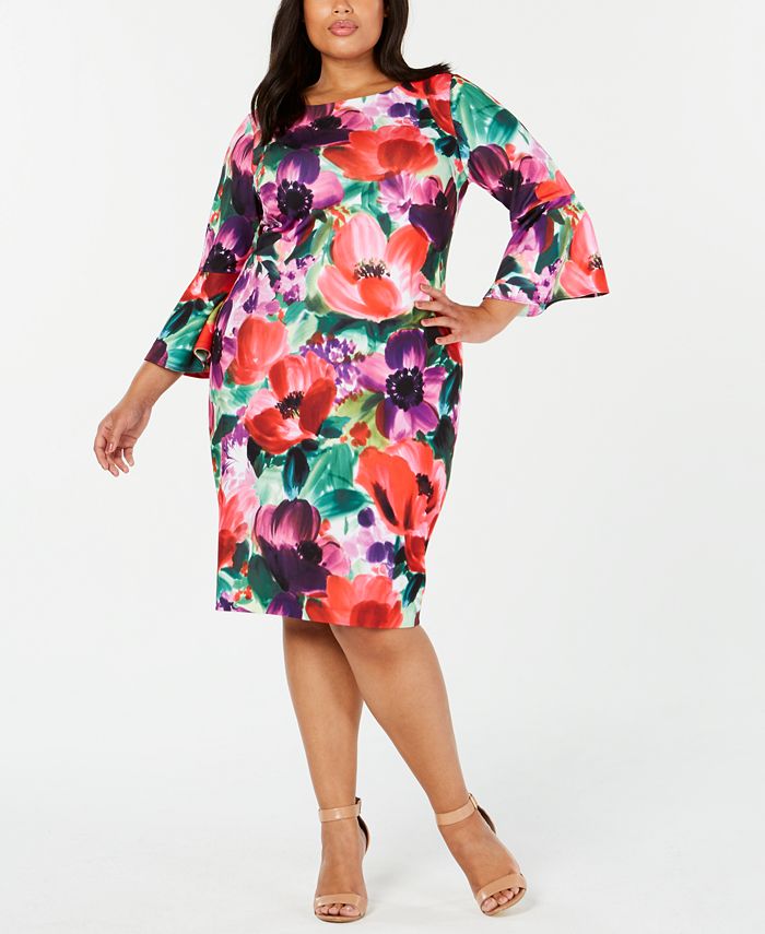 Calvin klein bell clearance sleeve floral dress