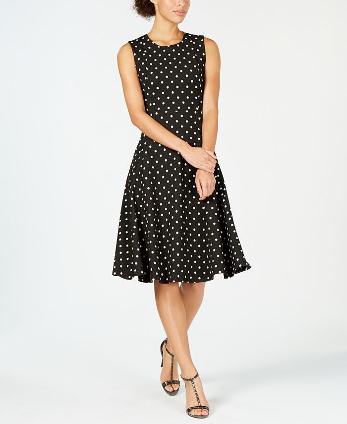 Calvin Klein Polka Dot Fit & Flare Dress - Macy's