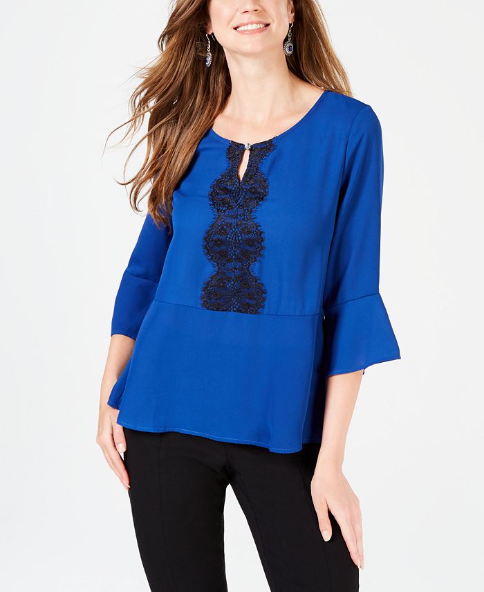 NY Collection Petite Lace-Bib Bell-Sleeve Top & Reviews - Women - Macy's