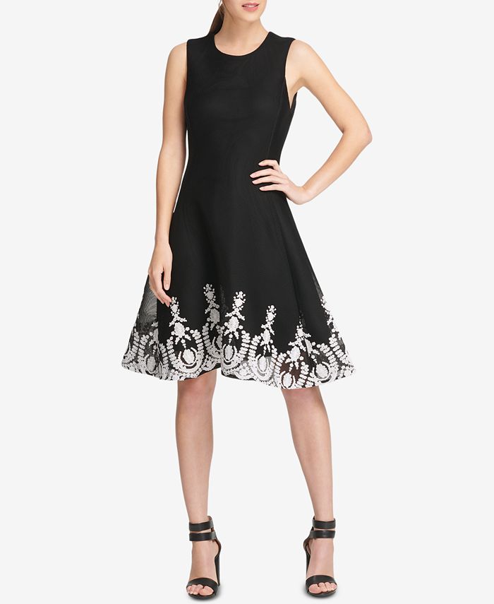 DKNY Sleeveless Embroidered Fit & Flare Dress, Created for Macy's - Macy's