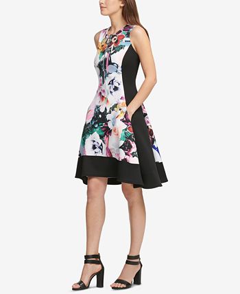 DKNY Colorblocked Floral Fit & Flare Dress, Created for Macy's ...