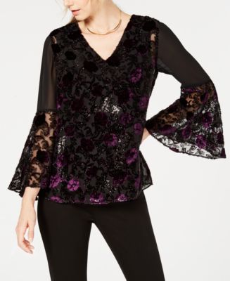 Alfani Women's Velvet Burnout Wrap Top Green Size M