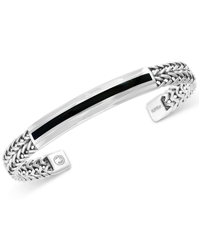 Effy Men's Woven-Look Black Leather Bracelet in Sterling Silver - Sterling Silver