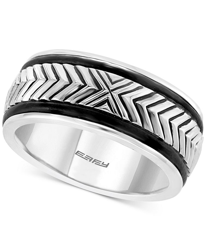 EFFY Collection - Men's Leather Chevron Symbol Ring in Sterling Silver