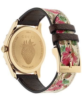 Gucci Women s G Timeless Beige Flower Print Leather Strap Watch