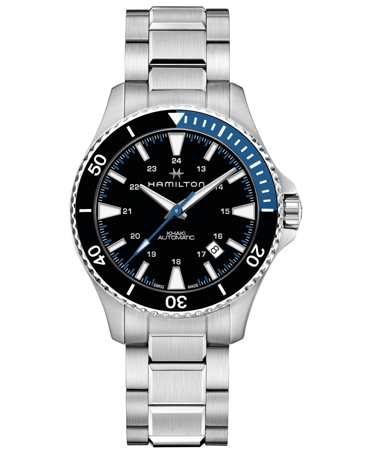 Men's Swiss Automatic Khaki Navy Scuba Stainless Steel Bracelet Watch 40mm