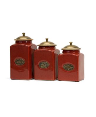 IMAX Red Ceramic Canisters - Set of 3