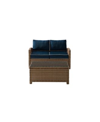 Bradenton 2 Piece Outdoor Wicker Seating Set With Cushions - Loveseat And Glass Top Table