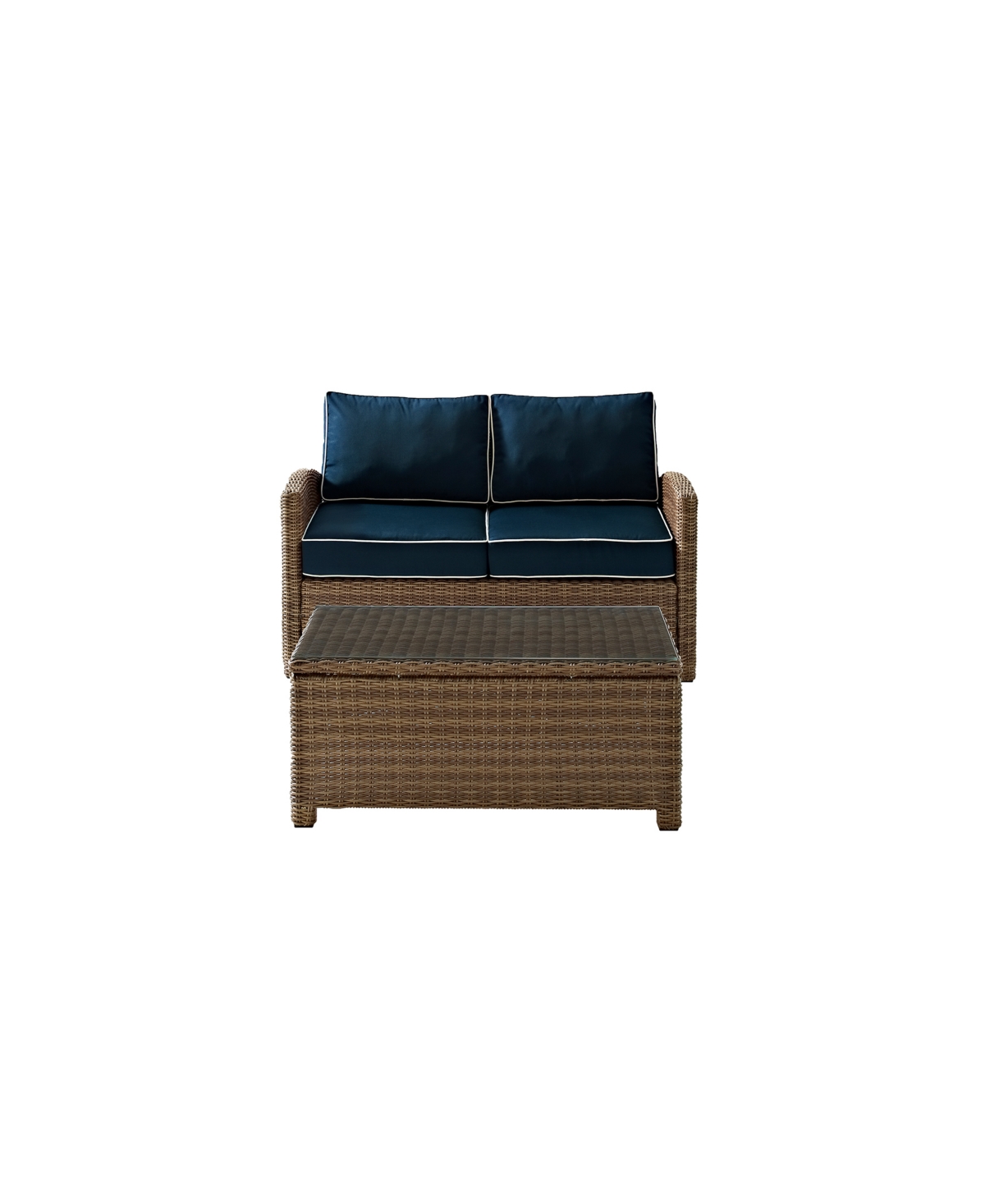 Bradenton 2 Piece Outdoor Wicker Seating Set With Cushions - Loveseat And Glass Top Table