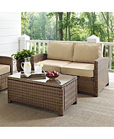 Bradenton 2 Piece Outdoor Wicker Seating Set With Cushions - Loveseat And Glass Top Table