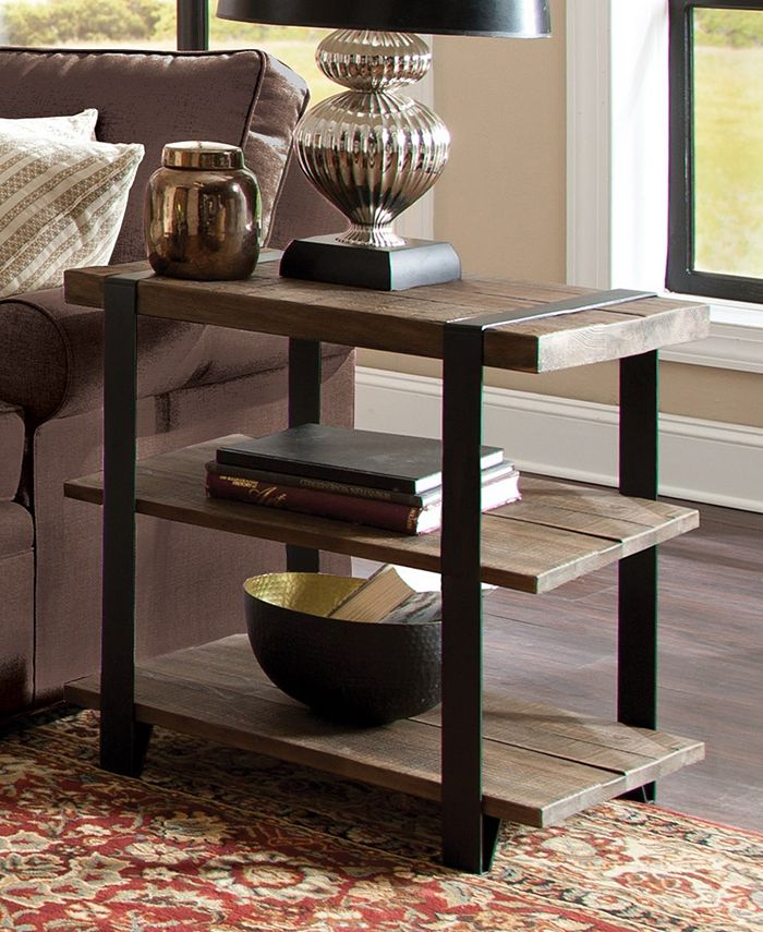 Alaterre Furniture Modesto Metal Strap and Reclaimed Wood End Table