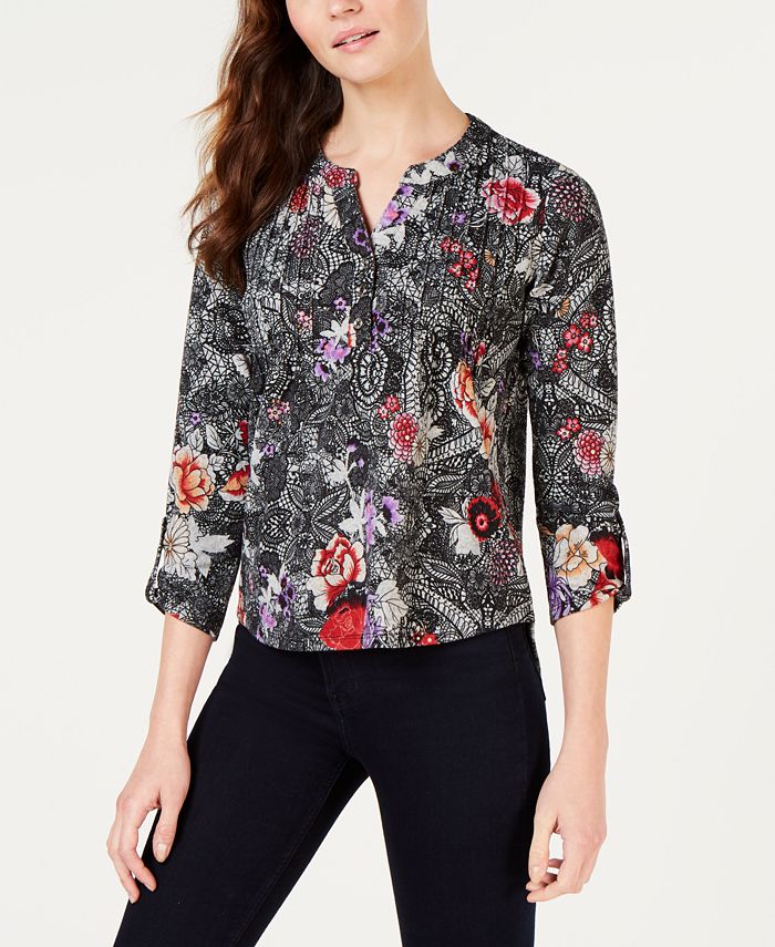 NY Collection Petite Printed Pintuck Top & Reviews - Tops - Petites ...