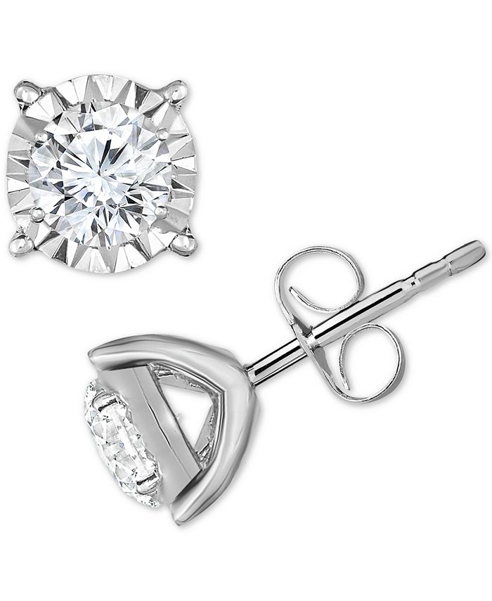 TruMiracle Diamond Stud Earrings (1/2 ct. t.w.) in 14k White Gold - Macy's