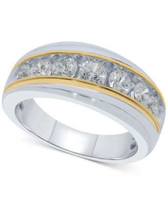 Macy's - Men's Diamond Two-Tone Ring (1-1/2 ct. t.w.) in 10k White and Yellow Gold