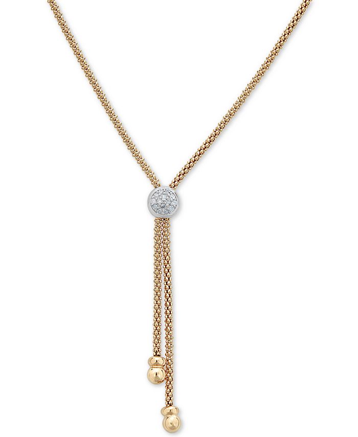 Macy's - Diamond Two-Tone Lariat Necklace (1/8 ct. t.w.) in 14k Gold-Plated Sterling Silver, 20" + 3" extender