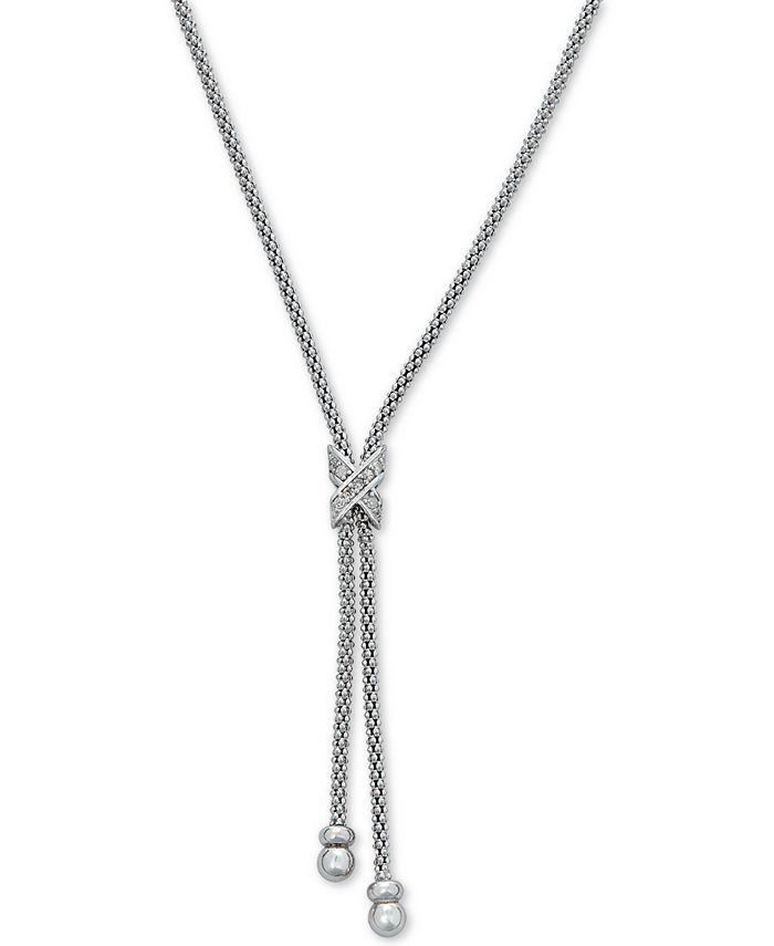 Macy's - Diamond Lariat Necklace (1/8 ct. t.w.) in Sterling Silver & 14k Gold-Plate, 20" + 3" extender
