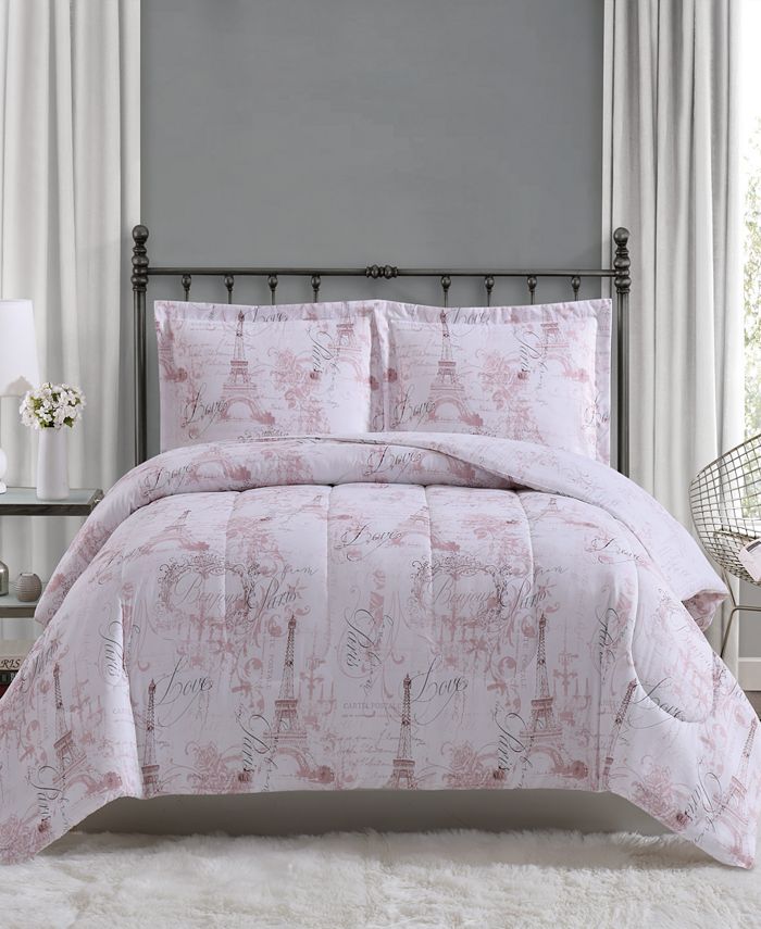 Pink 3 PCS Eiffel Tower Themed Girls Boys Bedding With Love From Paris Bedding Full/Queen Size Bedspread/Coverlet Set
