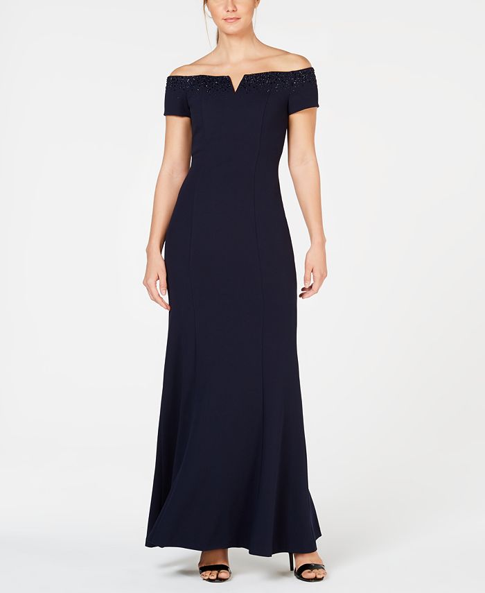 Calvin Klein Embellished Off-The-Shoulder Gown - Macy's