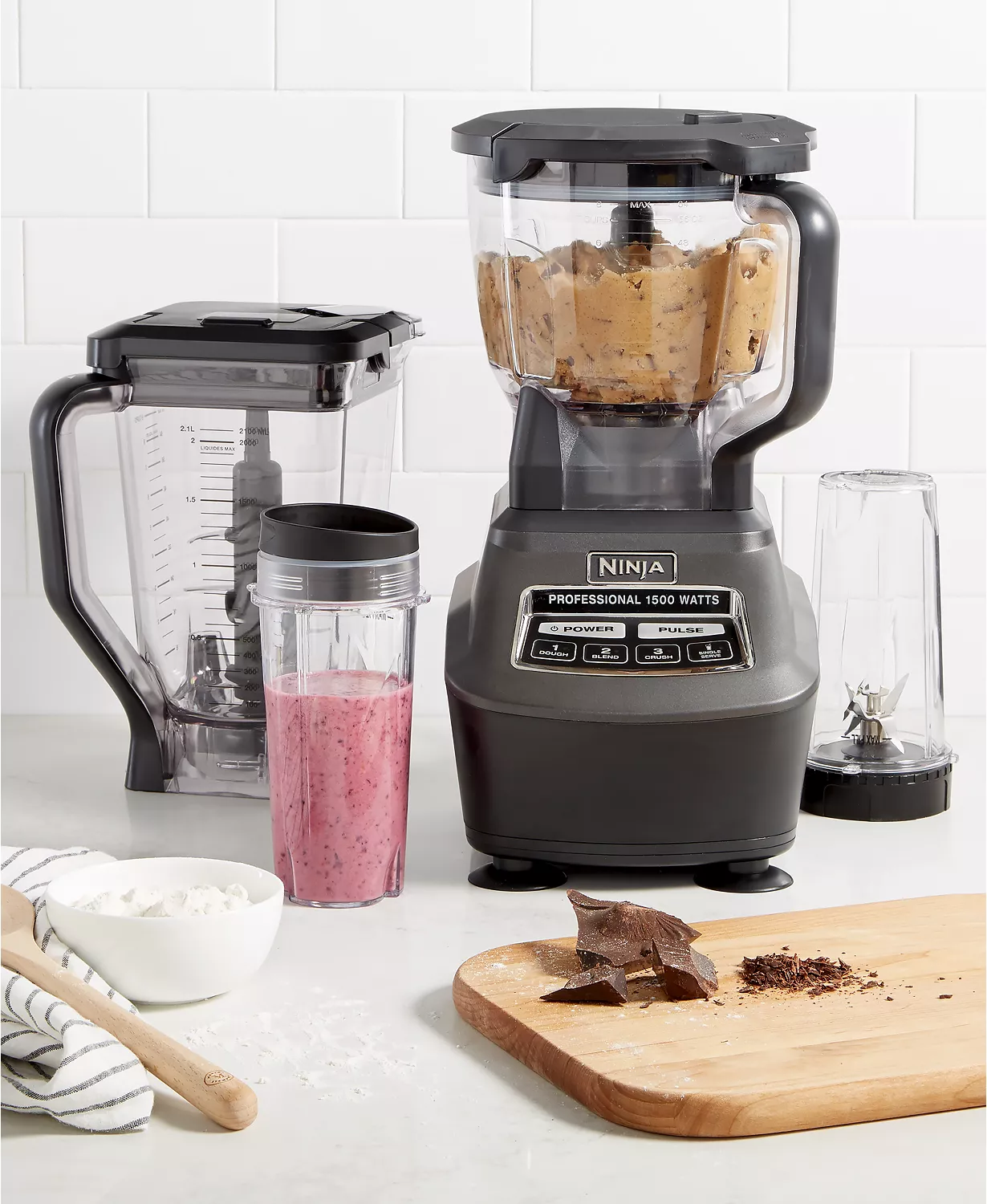 Ninja BL770 Mega Kitchen System, 1500W, 4 Functions for Smoothies,  Processing, Dough, Drinks & More, with 72-oz.* Blender Pitcher, 64-oz.  Processor Bowl, (2) 16-oz. To-Go Cups & (2) Lids, Black
