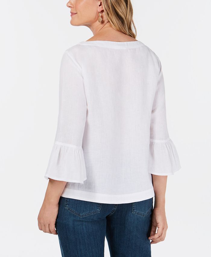 Charter Club Embroidered Bell-Sleeve Top, Created for Macy's - Macy's