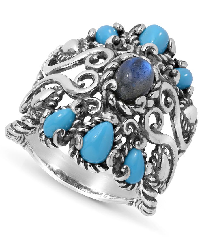 Carolyn Pollack Labradorite and Turquoise Rope Ring in Sterling Silver ...