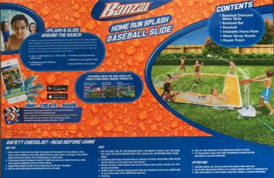 Banzai Home Run Splash Baseball Racing Slide, Bat, Inflatable Home Plate, Sprinklers