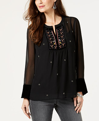 Style & Co Embroidered-Bib Beaded Blouse, Created for Macy's & Reviews ...