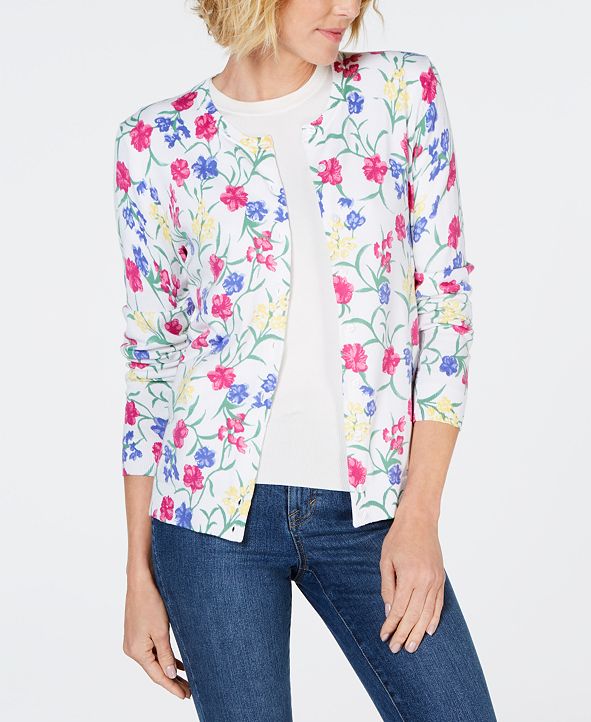 Karen Scott Floral-Print Cardigan Sweater, Created for Macy's & Reviews ...