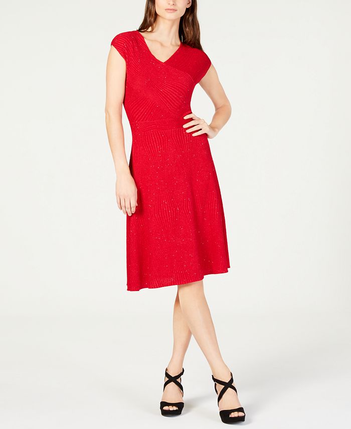 NY Collection Petite Ribbed A-Line Dress - Macy's
