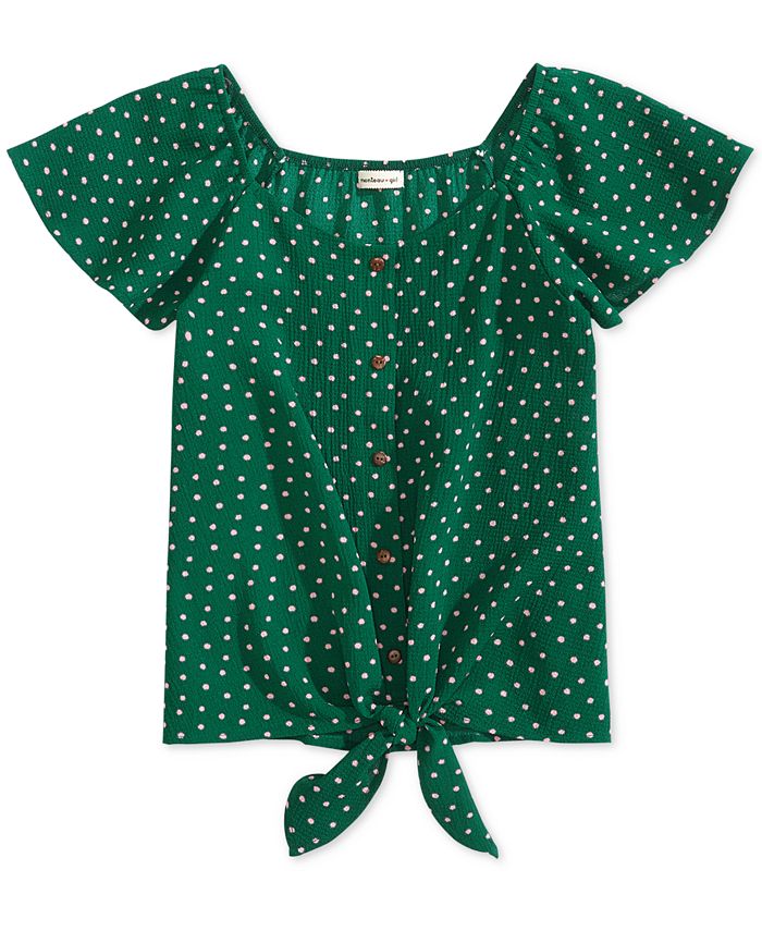 Monteau Big Girls Tie-Front Dot-Print Top - Macy's