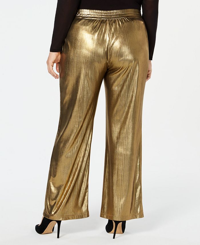 NY Collection Plus Size Metallic Striped Wide-Leg Pants - Macy's