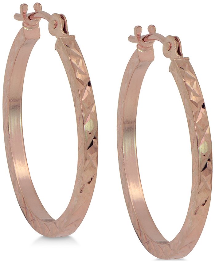 Macy's Textured Flat Hoop Earrings in 10k Rose Gold - Macy's