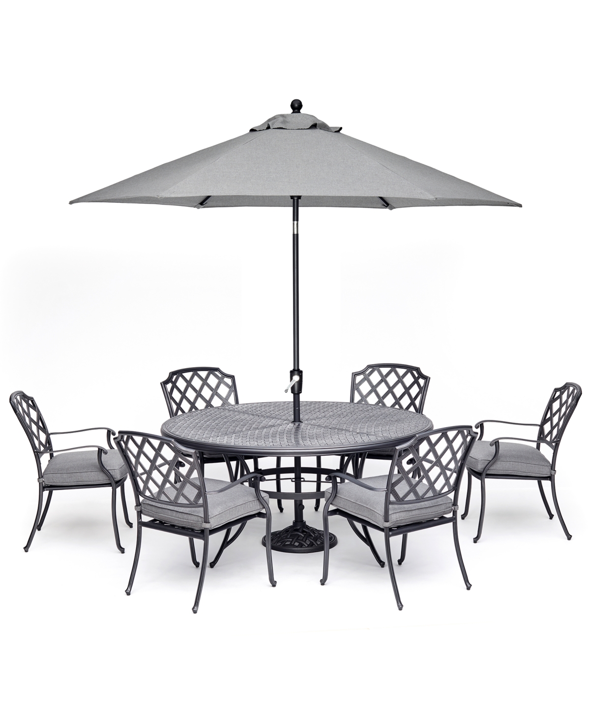 Vintage Ii Outdoor Cast Aluminum 7-Pc. Dining Set (61 Round Table & 6 Dining Chairs) With Sunbrella Cushions, Created for Macys