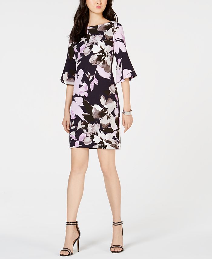Vince Camuto Floral Bell-Sleeve Sheath Dress - Macy's